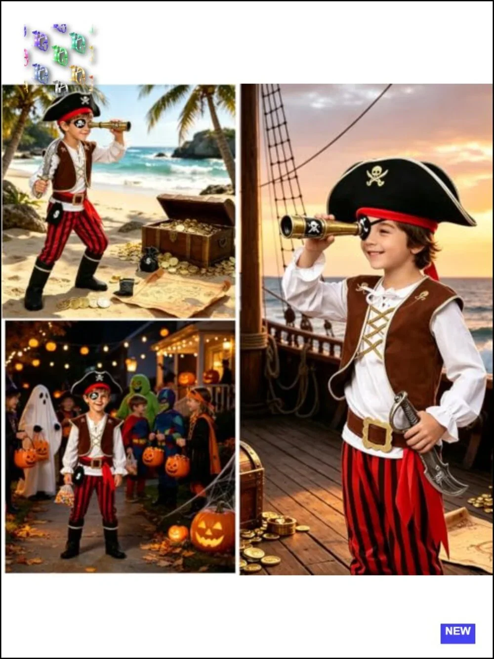 Kids Pirate Costume Dress Up Set with Accessories Halloween Pretend Play